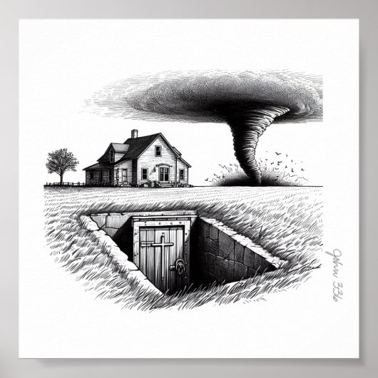 Tornado House Kelder met Kruis Poster (Voorkant)