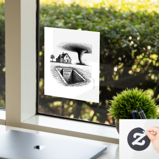 Tornado House Kelder met Kruis Raamsticker (Kantoor)