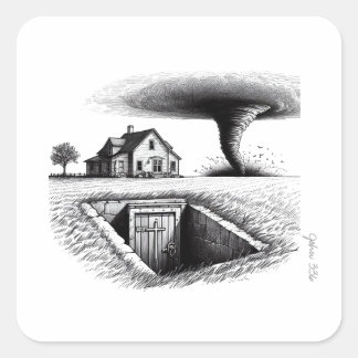 Tornado House Kelder met Kruis Vierkante Sticker