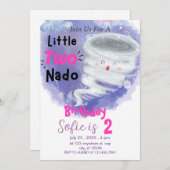 Tornado Roze Meisjes 2 Verjaardag Two-Nado Uitnodi Kaart (Voorkant / Achterkant)