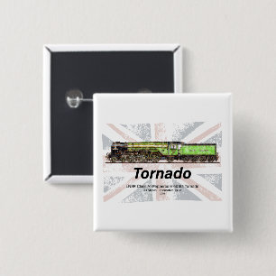 Tornado  Stoomtrein Engels Locomotief Vierkante Button 5,1 Cm