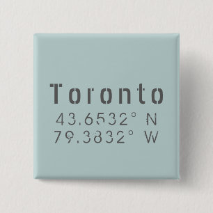 Toronto Latitude & Lengtegraad Vierkante Button 5,1 Cm