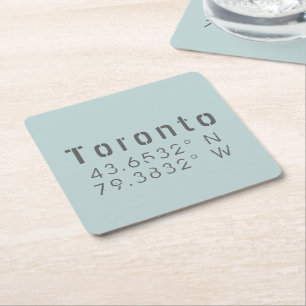 Toronto Latitude & Lengtegraad Vierkante Kartonnen Onderzetter