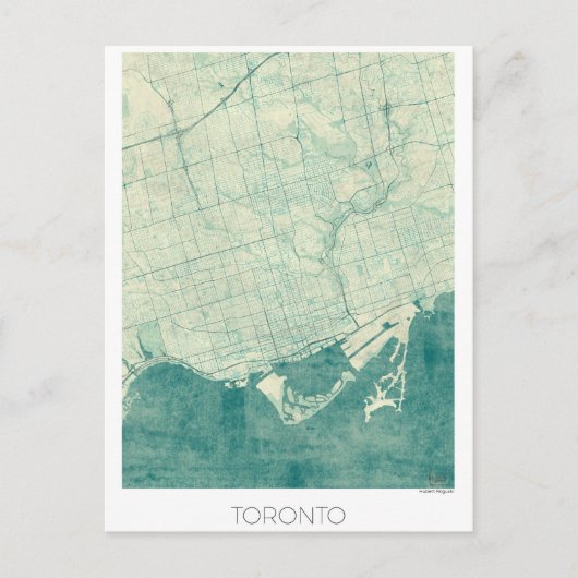 Toronto Map Blue  Waterverf Briefkaart (Voorkant)