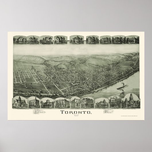 Toronto, OH Panoramic Map - 1889 Poster (Voorkant)