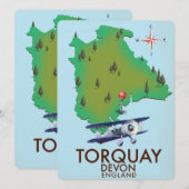 Torquay Devon carte poster art Vintage. (Devant / Derrière)