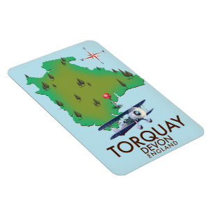 Torquay Devon kaart poster kunst. Magneet