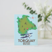 Torquay Devon Vintage kaart poster kunst. (Staand voorkant)