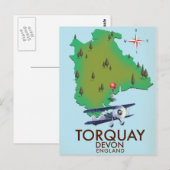 Torquay Devon Vintage kaart poster kunst. (Voorkant / Achterkant)