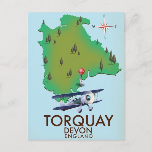 Torquay Devon Vintage kaart poster kunst. (Voorkant)