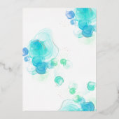 Torquoise & Soft Blue Waterverf - Real gold Folie Uitnodiging (Achterkant)