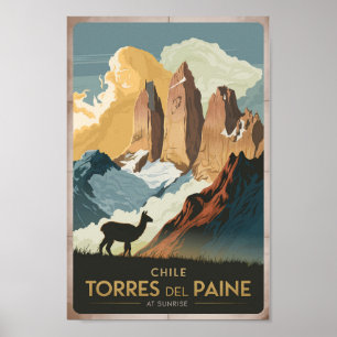 Torres del Paine Chilië Illustratie Reis Kunst Poster