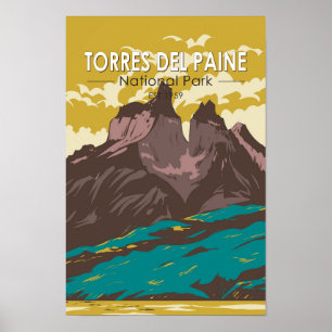 Torres del Paine Nationaal Park Chilië Kunst Vinta Poster