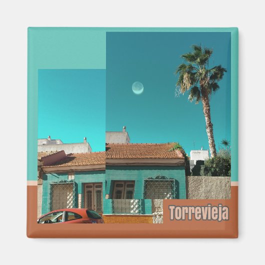 Torrevieja in het Oranje en Turqoise Magneet (Voorkant)