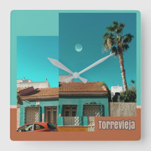Torrevieja in het Oranje en Turqoise Vierkante Klok