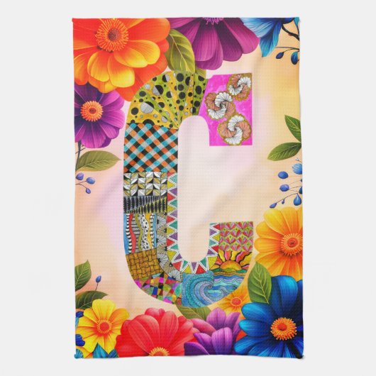 Torse de fleurs tropicales monogramme C Torchons d (Vertical)