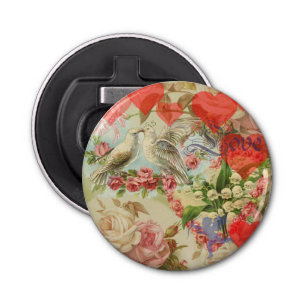 Tortelduifjes  Antiek Hart Button Flesopener