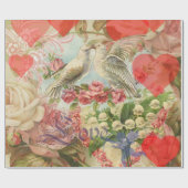 Tortelduifjes  Antiek Hart Cadeaupapier (Vlak)