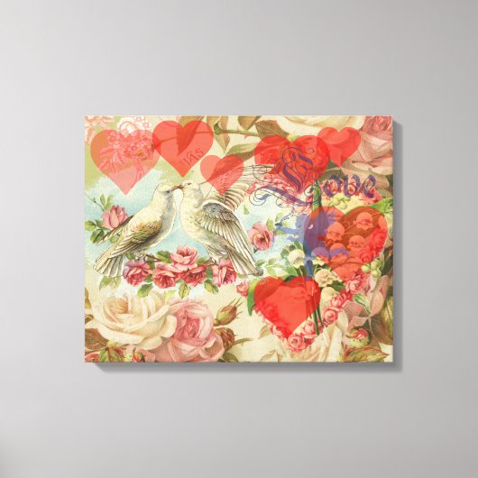 Tortelduifjes  Antiek Hart Canvas Afdruk (Voorkant)