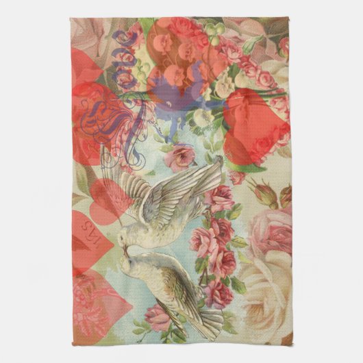 Tortelduifjes Antiek Hart Theedoek (Verticaal)