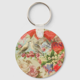 Tortelduifjes  antiek hartliefde sleutelhanger