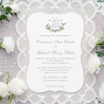 Tortelduifjes "B" Monogram Huwelijksuitnodiging