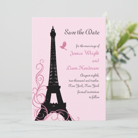 Tortelduifjes Bewaar de datum (roze) Save The Date (Staand voorkant)