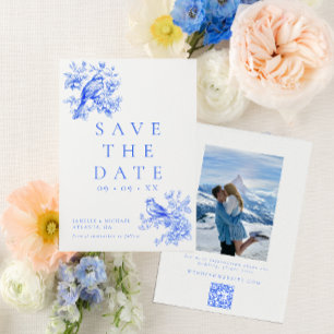Tortelduifjes Blauw Chinoiserie QR Code Foto Huwel Save The Date