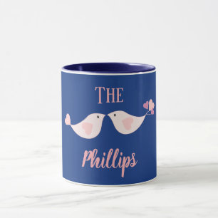 Tortelduifjes blauw en roze mok