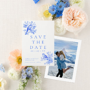Tortelduifjes Blauwe Chinoiserie Fotobruiloft Save The Date