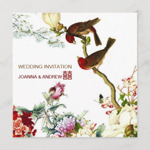 Tortelduifjes Bloeiende Bloemen Chinees Bruiloft © Kaart