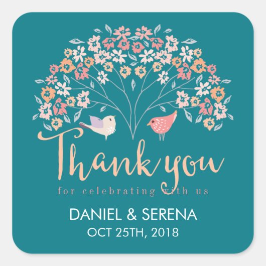 Tortelduifjes bloem Dank je Sticker (Voorkant)