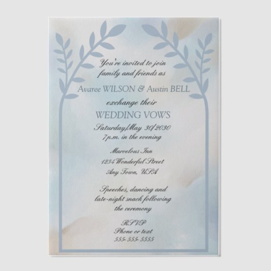 Tortelduifjes Bloemboog Roze bruiloft Vellum Uitnodigingen (Voorkant)