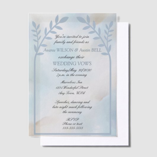 Tortelduifjes Bloemboog Roze bruiloft Vellum Uitnodigingen (Offset)