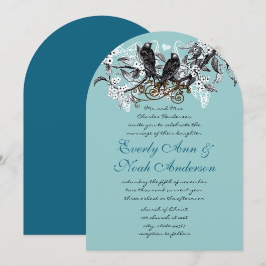  Tortelduifjes Blue Branch Wedding Kaart (Voorkant / Achterkant)