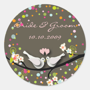 Tortelduifjes/confetti/DIY achtergrondkleur Ronde Sticker