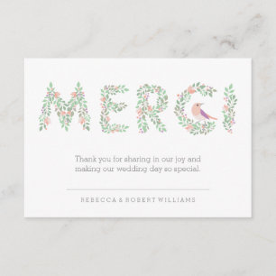 Tortelduifjes en letters Merci Bedankkaart