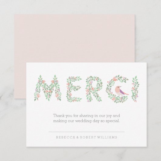 Tortelduifjes en letters Merci Bedankkaart (Voorkant / Achterkant)