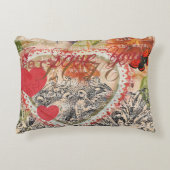 Tortelduifjes Hart Rode Kunst Collage Accent Kussen (Voorkant)