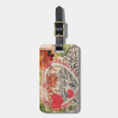 Tortelduifjes Hart Rode Kunst Collage Bagagelabel (Voorkant verticaal)