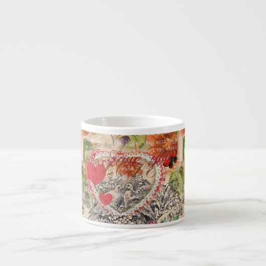 Tortelduifjes Hart Rode Kunst Collage Espresso Kop (Voorkant)