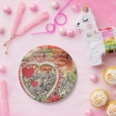 Tortelduifjes Hart Rode Kunst Collage Papieren Bordje (Feest)