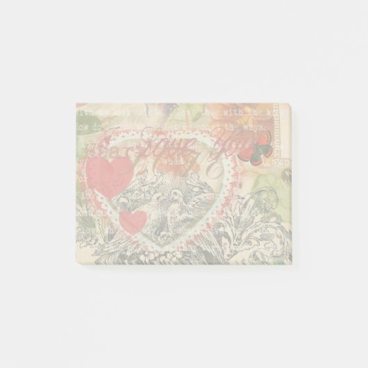 Tortelduifjes Hart Rode Kunst Collage Post-it® Notes (Voorkant)