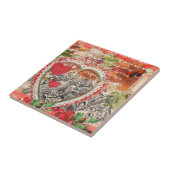 Tortelduifjes Hart Rode Kunst Collage Tegeltje (Zijkant)