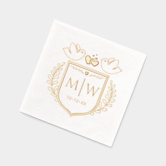 Tortelduifjes Heart Crest 2 Initiaal Bruiloft Mono Folie Servetten (Links)
