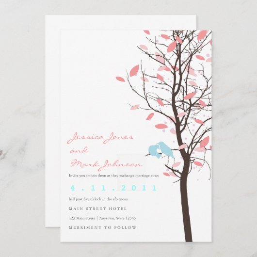 Tortelduifjes in de boom - Roze en blauw Kaart (Voorkant / Achterkant)