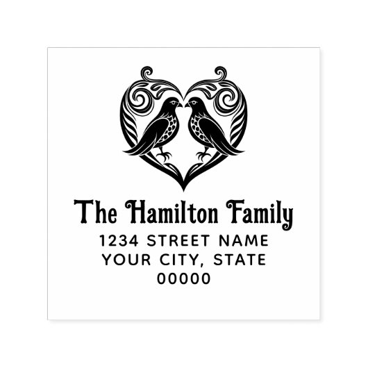 Tortelduifjes in Fancy Hartnaam Retour Ret Adres Zelfinktende Stempel (Design)