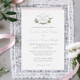 Tortelduifjes "M" Monogram Folie Huwelijksuitnodig Uitnodiging