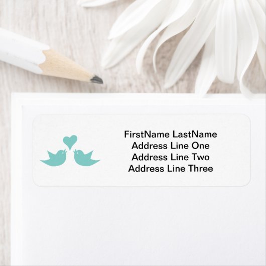 Tortelduifjes met aangepaste tekst voor hart etiket (Insitu)