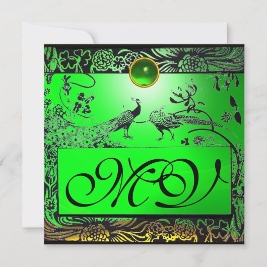 Tortelduifjes MONOGRAM zwart gele smaragd Aankondiging (Voorkant)